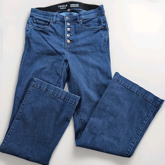 Torrid Jeans Women 12 Tall Blue Bombshell Flare Button Fly Stretch Denim Boho - Picture 9 of 15